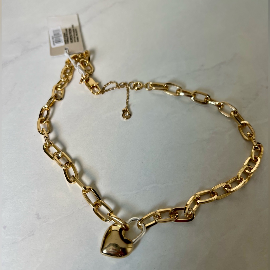 Nwt Nordstrom Gold Heart Lock Link Necklace